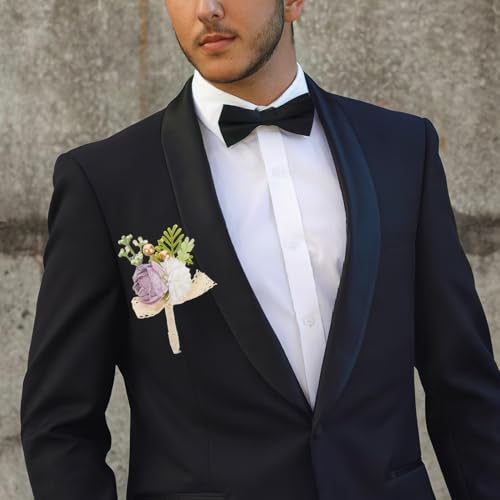 Boutonnières de mariage violettes résistantes et élégantes avec épingle de sûreté