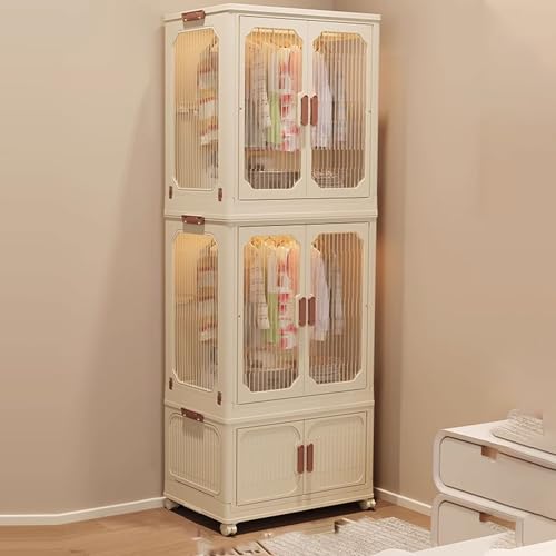 Armario Closet Armario for Habitación Hecho De Polipropileno Y Metal Diseño Plegable Combinable Ruedas Giratorias con Freno Función Magnética Varios Tamaños(55 * 32.5 * 158.5cm)