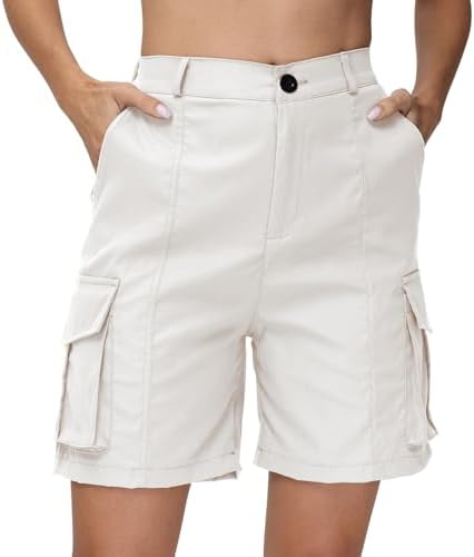 Summer Cargo Shorts Women Elastic High Waisted Hiking Shorts with 6 Pockets Casual Camping Travel Bermuda Shorts 2024