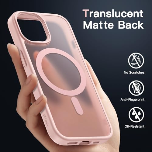 Image of JETech Magnetic Cover Case for iPhone 15 6.1-Inch Compatible with MagSafe, Translucent Matte Back Slim Shockproof Phone Cover (Pink Back) | Compatible with MagSafe, Translucent Matte Back, Slim Shockproof Protection