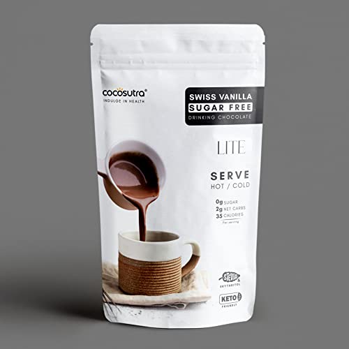 Image of COCOSUTRA Sugar-Free Swiss Vanilla Drinking Chocolate Mix | 200g | Zero Sugar, Low Carb, Keto-Friendly, Vegan | Stevia & Erythritol Sweetened | Serve hot & cold | 10 cups (Pack of 3)