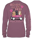 Youth Dog Kisses Cure Any Bad Day Puppies in a Wagon Long Sleeve T-Shirt Purple