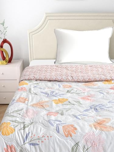 Image of MITUL AC Comforter for Double Bed Or Single Bed Ultrasoft AllSeason Polyster Dohar Duvet Light Wight (RED Yellow Flower Design, Single Bed)