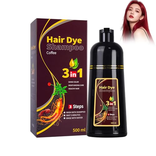Shampoo Colorante, 500ml Hair Dye Shampoo 3 in 1, Colorante Tinta Capelli Istantaneo,Shampoo Capelli Rosso vino per Capelli Grigi, Naturale Hair Color per Donna Uomo