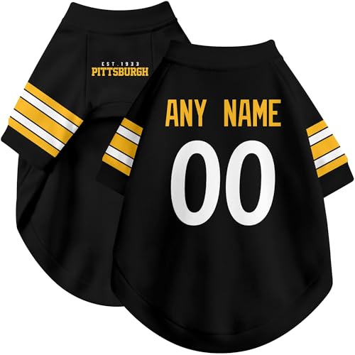 Image of Pittsburgh Dog Clothes Jersey Style Personalized Pet T Shirt with Custom Name Number for Small Medium Large Dogs