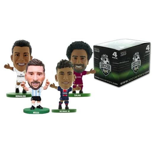 SoccerStarz - Paquete con los 4 Mejores Jugadores del Mundo (3 envases de plástico y 1 Jugador Suelto en una Caja)