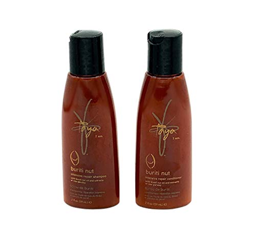 Taya Beauty Buriti Nut Intensive Repair Shampoo & Conditioner Duo – Organic Hydrating Shampoo and Conditioner for Dry Damaged Hair - Restorative Hair Care – Travel Size 2 fl oz