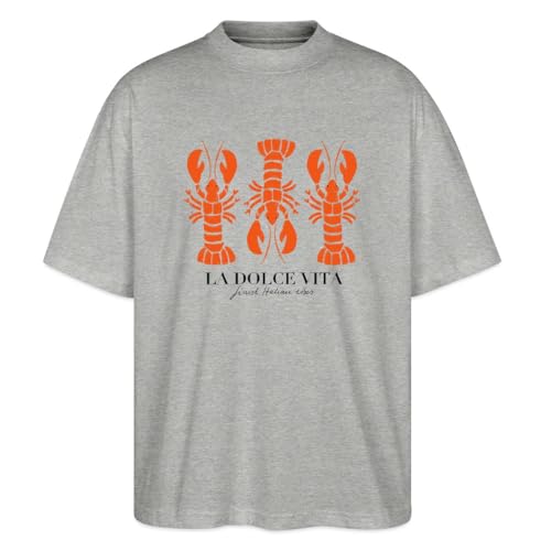 Spreadshirt La Dolce Vita Trio De Homards Italien Vibes T Shirt Oversize Stanley/Stella Unisexe Bio, S, Gris chiné