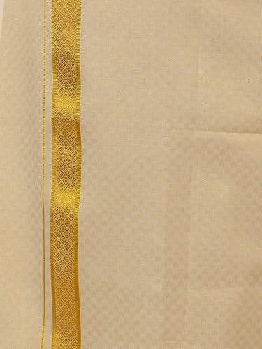 Image of RAMRAJ COTTON Men Gold Tissue Jacquard Full Sleeves Shirt with Matching Dhoti Set