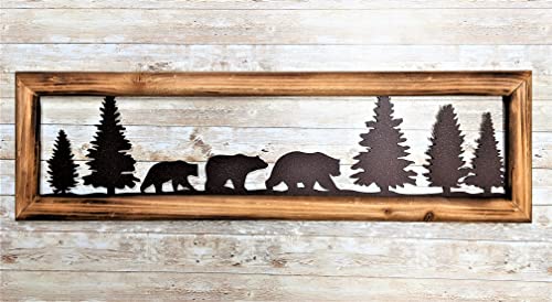 Bestgiftever Rustic Wood Frame Bear In Woodlands Metal Wall Art Cabin Style Décor 34" (L) #TOP4