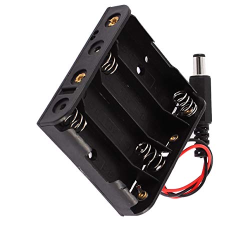 Aexit 5.5mmx2.1mm DC Cases Male Connector Batteries Box Case Holder Black for 4 x 1.5V Cases AA Battery