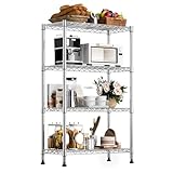 M MZG Lagerregal, Stahl, robust, 4-stöckig, Stahl-Organizer, Drahtregal für Zuhause, Küche, Büro 453,6 Kg Maximale Tragkraft Chrom 35 cm T x 75 cm B x 120 cm H