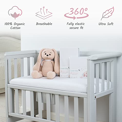 Next To Me Crib Sheets 51x85cm, Award-Winning 2 Pack Organic Cotton White Bedside Crib Fitted Sheets - Image 2