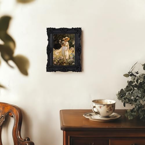 Image of eletecpro 5x7 Vintage Picture Frame with Real Glass Cover, Ornate Antique Photo Frame, Display 5x7 Picture for Tabletop or Wall Hanging, Black Home Decor for Gallery Art