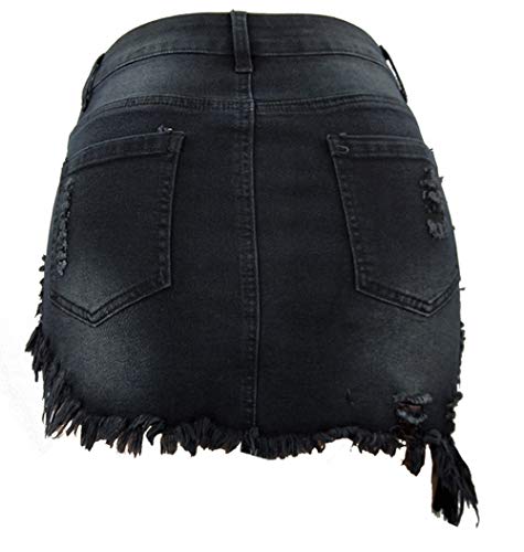 chouyatou Women's Stretch Fit 5-Pocket Irregular Frayed Hem Mini Denim Jean Skirt2