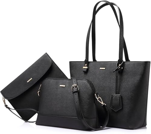 INOVERA (LABEL) Handbags for Women Combo | Faux Leather Sling Bag for Girls | Crossbody Bags with Adjustable Strap | Tote Bags Purses (Black)