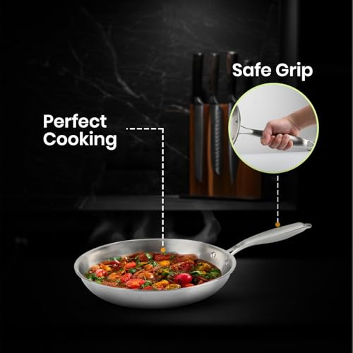 MISL HOME - Stainless Steel Pan - 3-Ply 26cm Frying Pan - Heavy Duty Stainless Steel Frying Pans with Firm Handle for Everyday Home Cooking and Searing - Ideal for Fish, Meats, and Family Meal - Image 4