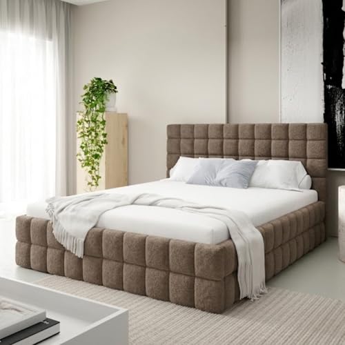 Home Collective Cama doble tapizada con cajón, incluye somier, 140 x 200 cm, 160 x 200 cm, 180 x 200 cm, acolchado y suave, diseño moderno, muebles para dormitorio, color marrón 140 x 200 cm