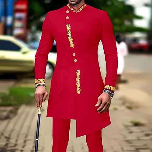 Men`s Bussiness Suit African Clothes Single Breasted Embroidery Blazer and Pants 2 Piece Set Dashiki Outfits2