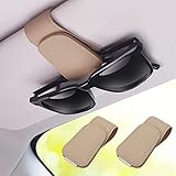 SAMGCHI 2 Packs Sunglass Holder for Car Sun Visor, Magnetic Eyeglass Hanger Clip for Car Visor, Leat