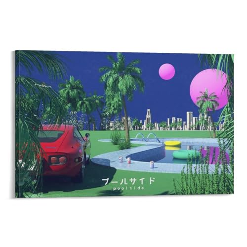 Impression sur toile Hiroshi Nagai : déco rétro bord de piscine pour salon 20x30