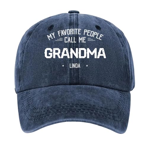 My Favorite People Call Me Grandma Mom, Personalized Custom Vintage Washed Denim Caps for Grandma Mom, Nana Denim Cap from Grandkids, for Nana Mama, for Mimi Mother