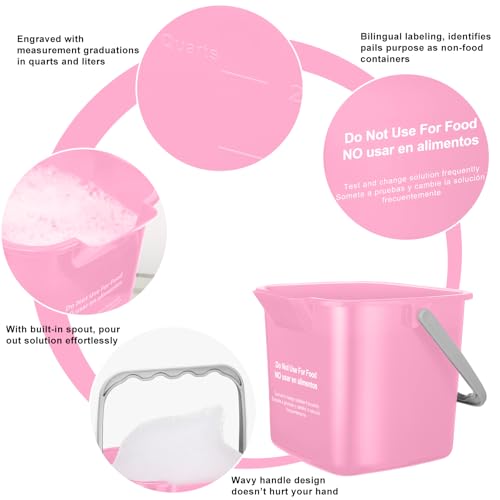 Image of Yaomiao 4 Pcs Cleaning Bucket 3 Qt Sanitizing Bucket,Pink | Restaurant Small Square Detergent Pail with Measurements Spout and Handle, for Home, Kitchen, Office, Commercial Use