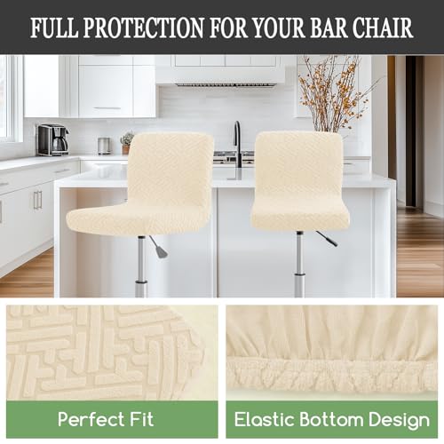 Image of FUANGUI Bar Stool Covers with Backs, 2 Pack Stretch Bar Stool Chair Covers, Knitted Jacquard Bar Stool Covers,Washable Bar Chair Covers Swivel Barstool Slipcovers (Knitted Beige 01)