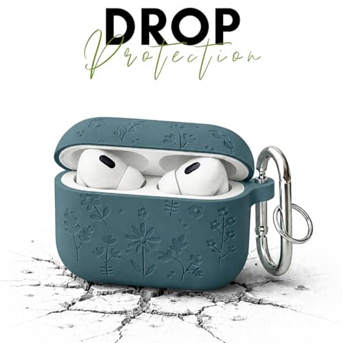 Image of Emoh Roced Case for Airpods Pro 3,Silicone Flower Engraved Cases Compatible with Apple AirPods Pro 3rd Generation 2025, Shockproof, Anti-Scratch, Protective Case Cover (Dark Green, for AirPods pro 3)