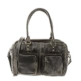 LECONI Schultertasche aus Rinds-Leder Henkeltasche Damentasche für Shopping, Arbeit und Freizeit Used-Look Damen Natur Handtasche Frauen Ledertasche 33x21x9cm grau LE0046-wax