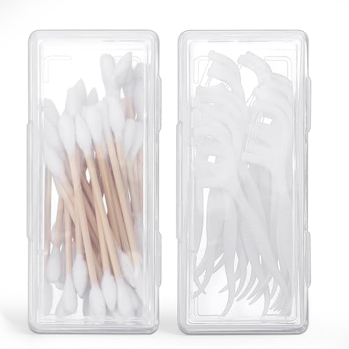 Lot de 2 porte-cotons-tiges de voyage portables en plastique transparent pour cotons-tiges, petits étuis avec couvercle anti-poussière pour éponges de...