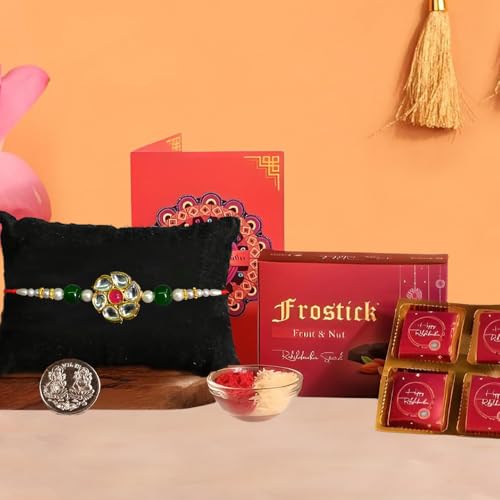 Image of Frostick Rakshabandhan Special Rakhi gift for brother, Chocolate Gift Pack - 4 Pcs (Includes Rice & Tilak)