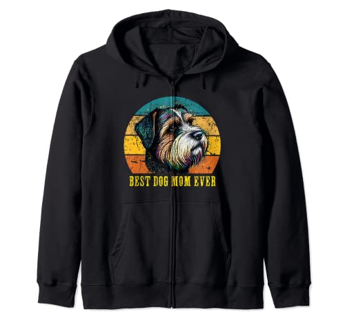 Vintage Best Dog Mom Ever Sunset Retro Biewer dog Mom Lady Sudadera con Capucha