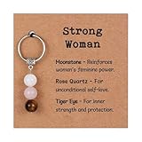 Natural Crystal Keychain for Strong Women - Inspirational Motivational Gifts for Her, Divorce Recovery Cancer Survival, College Nurse 2025 Graduation Gifts - Coworker Leaving Gift (SW)