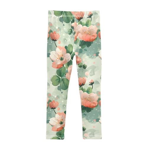 Elegant Flower Green Leaf Girls Leggings Ultra Soft Compression Yoga Gym Pants for Kids 4-10T2