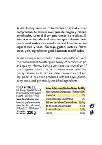 Tesela Natura miel pura de abejas, natural, sin filtrar, gourmet. Tarro de cristal premium (Azahar, 320) - Imagen 4