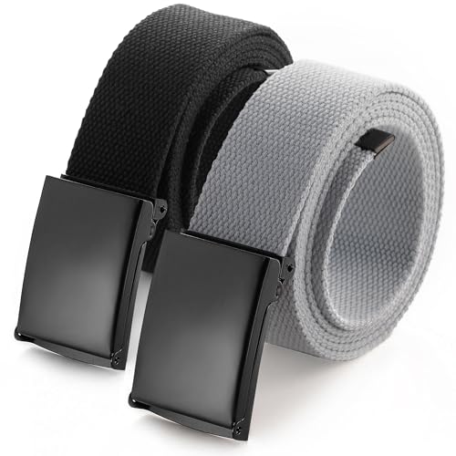 Image of Mile High Life Cut To Fit Canvas Web Belt Size Up to 52 inch with Flip-Top Solid Black Military Buckle