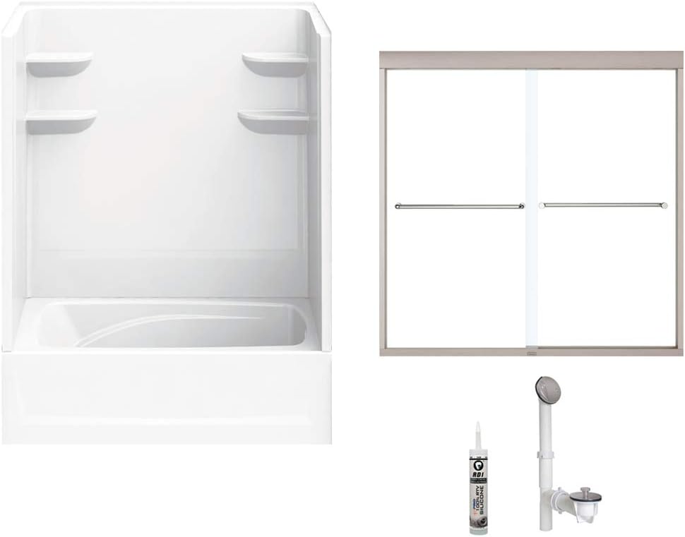 A2 6042CTS2R-134561-WN Bath/Shower Kit with Door, 60-in L x 42-in W x 79-in H, White/Brushed Nickel