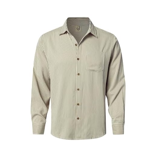 Hardaddy Camisa social masculina listrada vertical com colarinho listrado camisa de botão manga longa para homens com bolso de algodão, Listrado cáqui, XGG