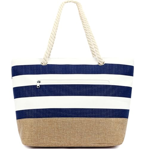 Fammart Beach Bag for Women, Large Canvas Beach Tote...