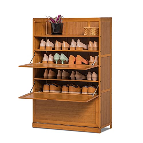 Monibloom Bamboo 7-Tier Shoe Organizer Rack Cabinet Storage Space Roofless 24-Pair Heels Boots, Hallway Entryway, Brown #TOP9