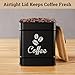 Airtight Coffee Canister - 40 oz Large Iron Black Coffee Container Airtight - 6 x 8 inch Metal Jar - Stylish Countertop Container for Coffee Grounds, Beans, Pods & More with Rubber-Lined Bamboo Lid
