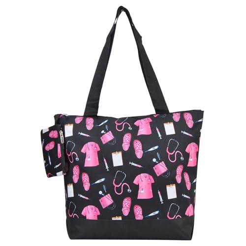 Image of NGIL Medium Top Zipper Closure Canvas Tote Bag with Attached Matching Coin Purse For Moms and Nurses