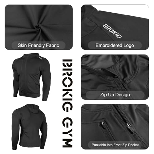 Image of BROKIG Mens Windbreak Running Jacket Zip Up Hoodie