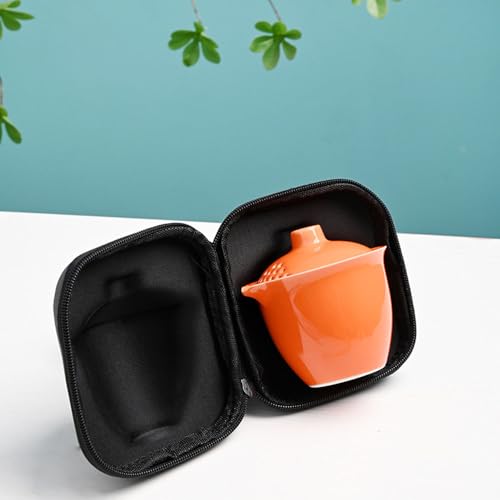 Image of Liang baobao Gaiwan with 3 Cups Travel Tea Set Organizer Porcelain Teacups Chinese Tea Cups Portable Tea Set Camping Outdoor (Orange)