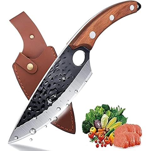 biudxbo Kochmesser Küchenmesser mit Lederscheide, Japanisches Kochmesser Profi Messer Chefmesser, Professionelles Antihaft-Ausbeinmesser Universalmesser Damast Stil Cover