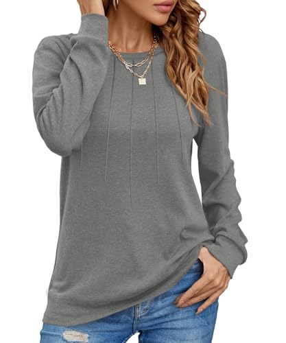 Cuptacc Damen Langarmshirt Bequemes Warm Rundhalsausschnitt Falten...