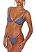 ForBeautyShe Women's Polka Dot Double Shoulder Straps High Cut Thong Bikini Sets L