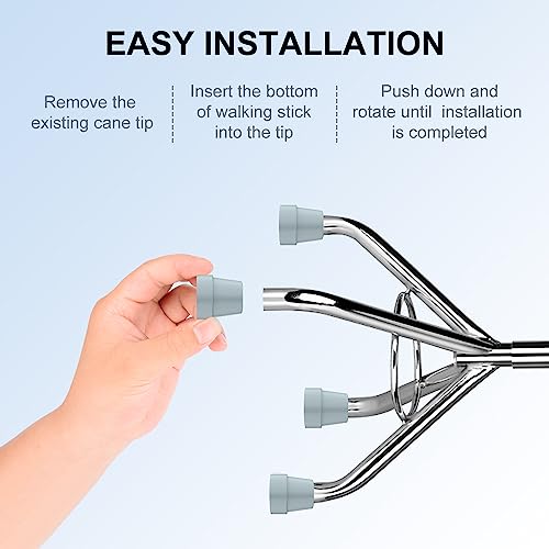 supregear Replacement Quad Cane Tips (4 Pack) - 1/2 Inch Non-Slip Rubber Foot - Durable Attachment End Base for Walking Sticks Folding Cane Accessory, Grey
