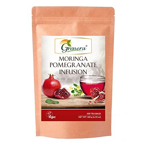 Grenera Moringa Tea 100 Dip Bags, Made With Naturally Grown Moringa | High Nutrition Moringa Tea | Herbal Tea | Caffeine Free Tea | Herbal Tea Infusion | Moringa Tea (Pomegranate Infusion) #TOP6